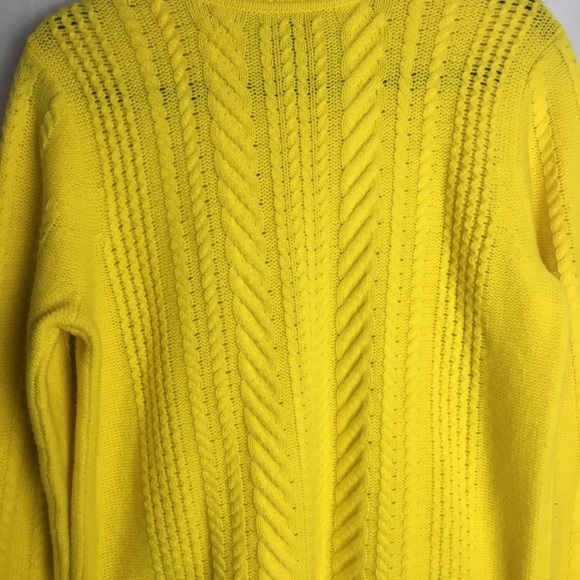 🔥J. Crew 100% Wool cable-knit sweater yellow. L - Picture 7 of 8